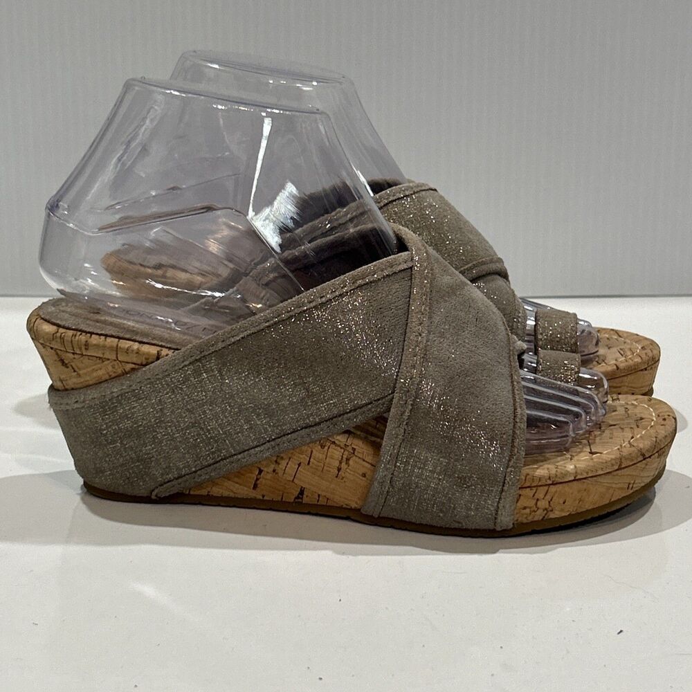 Donald J Pliner Gala Cork Heel Leather Cross Strap Wedge Sandals Shoes 6.5